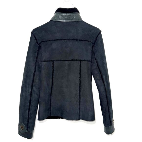 Vintage Shearling Leather Bomber Jacket - Black S - Picture 3 of 11